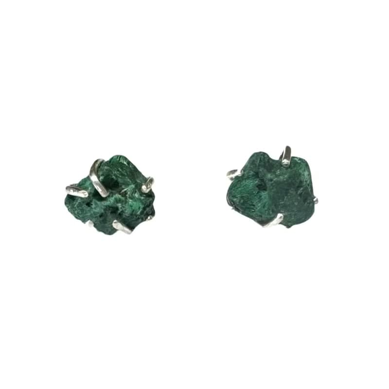 Green Malachite Silver chunky Earrings Unique Studs
