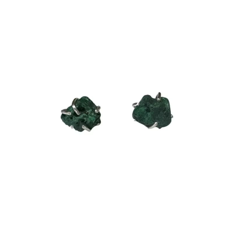 Green Malachite Silver chunky Earrings Unique Studs