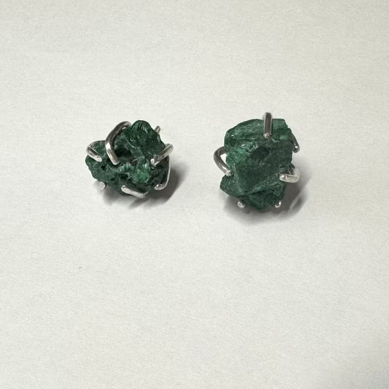 Green Malachite Silver chunky Earrings Unique Studs