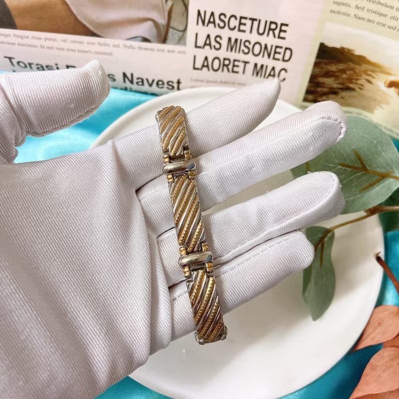 【西洋古董飾品】天然磁石錶帶感扣環 雙紋理 k金雙色 手環手鍊