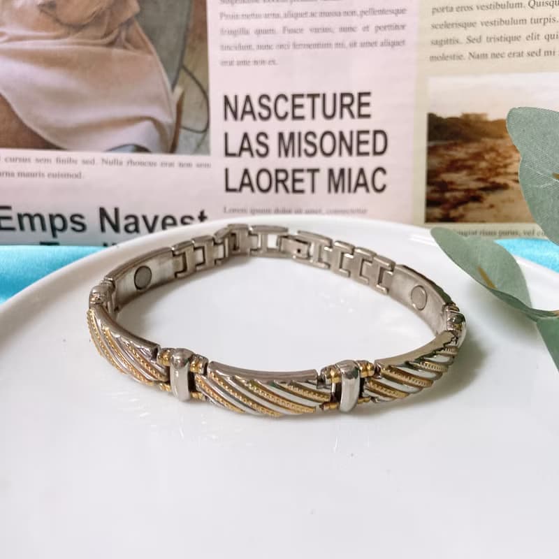 【西洋古董飾品】天然磁石錶帶感扣環 雙紋理 k金雙色 手環手鍊