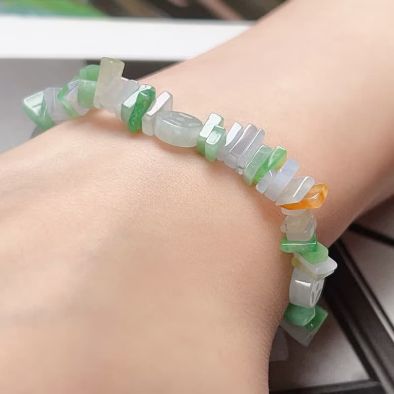 冰種多彩翡翠隨形手鍊 | 天然緬甸A貨翡翠 | 送禮