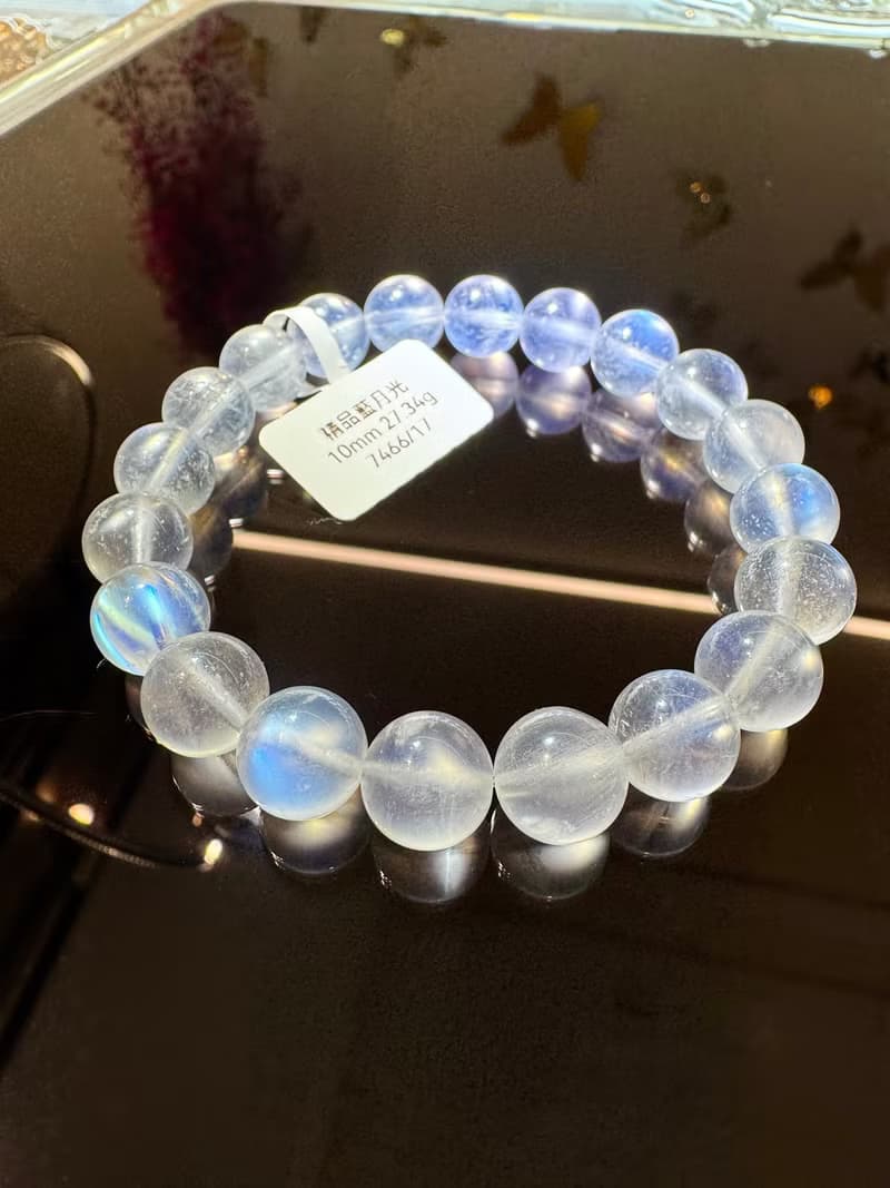 精品天然高彩藍月光水晶10mm27.34g人緣桃花提升魅力助眠緩解急躁