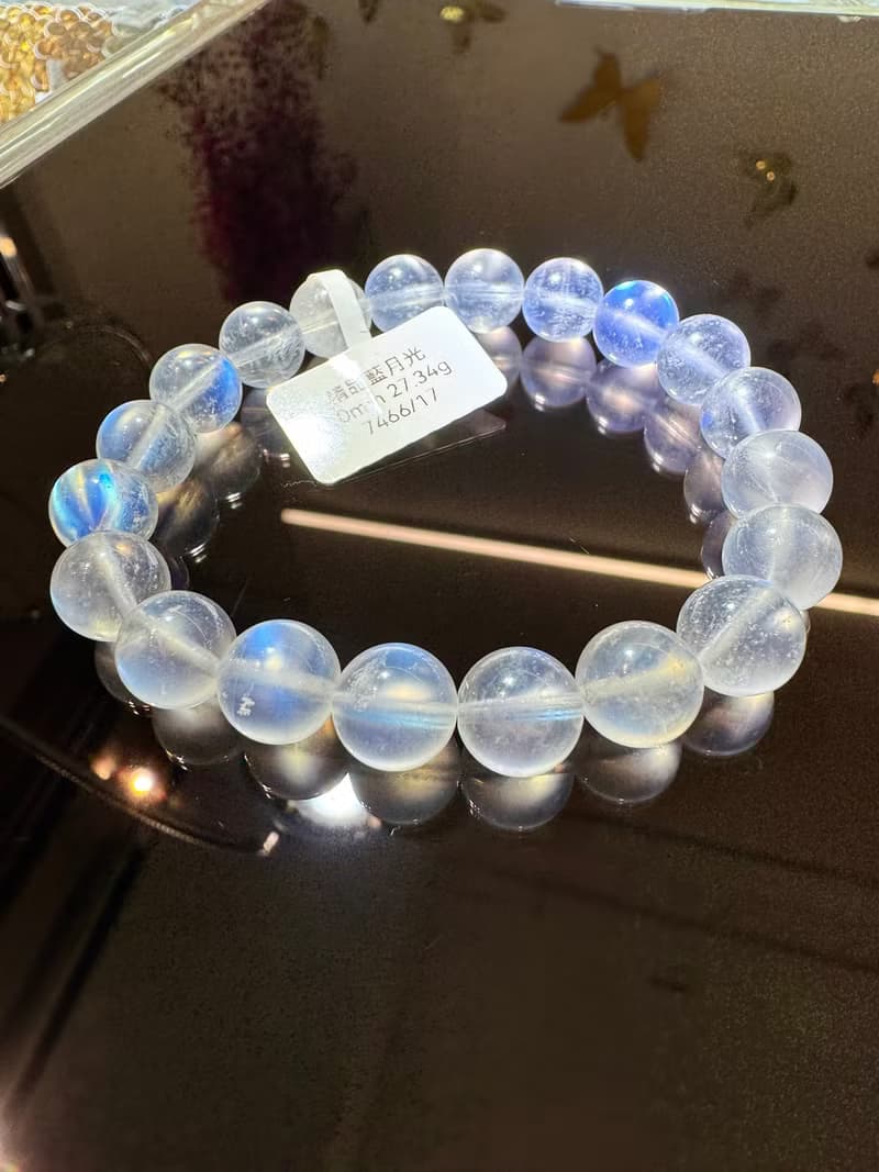 精品天然高彩藍月光水晶10mm27.34g人緣桃花提升魅力助眠緩解急躁