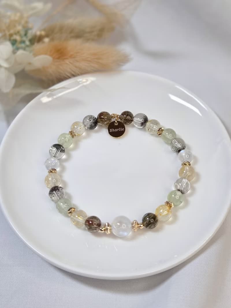 【心裡有光】月光石 綠碧髮 桂花托帕 葡萄石 綠幽靈水晶手鍊