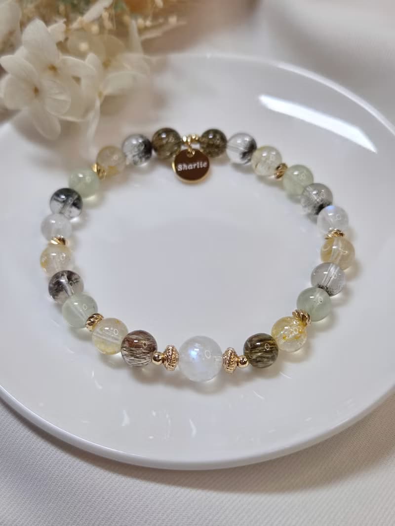 【心裡有光】月光石 綠碧髮 桂花托帕 葡萄石 綠幽靈水晶手鍊