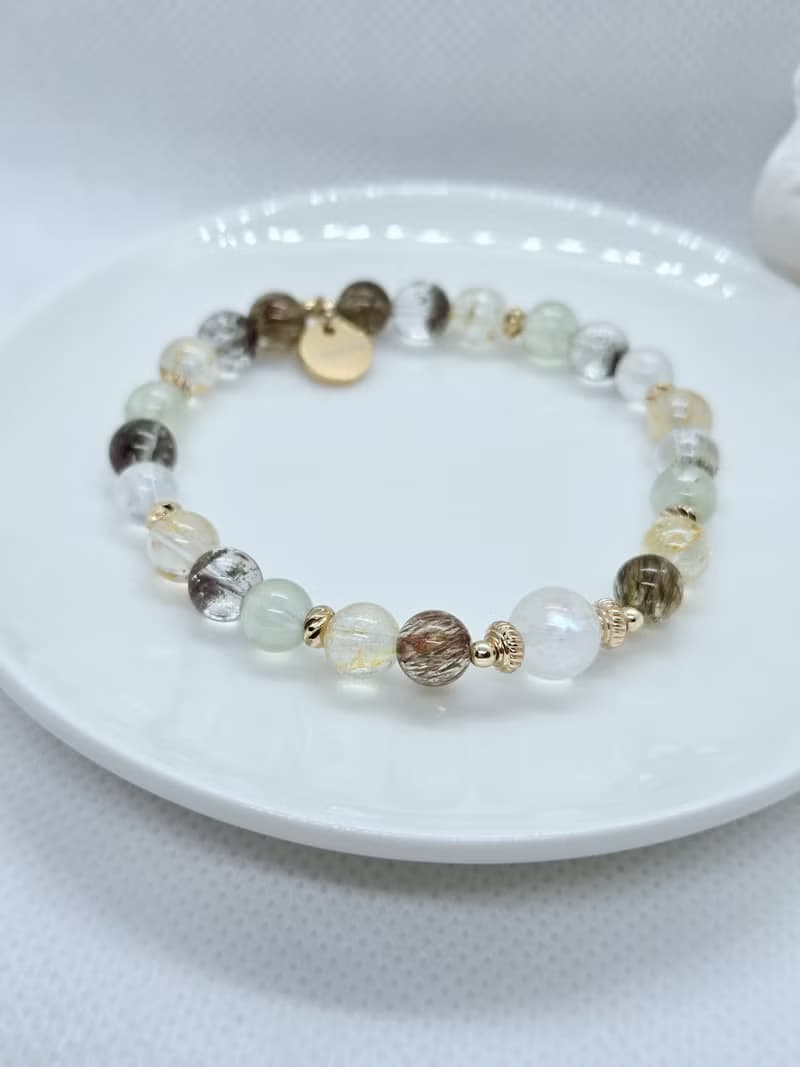 【心裡有光】月光石 綠碧髮 桂花托帕 葡萄石 綠幽靈水晶手鍊