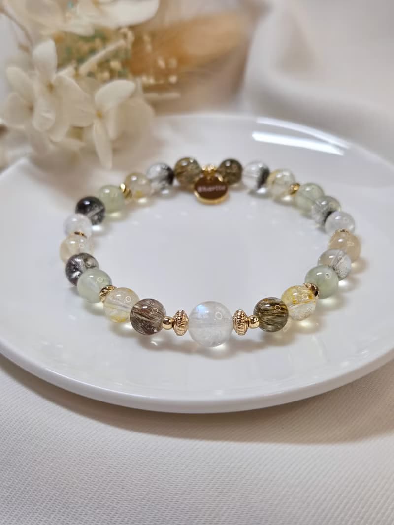 【心裡有光】月光石 綠碧髮 桂花托帕 葡萄石 綠幽靈水晶手鍊