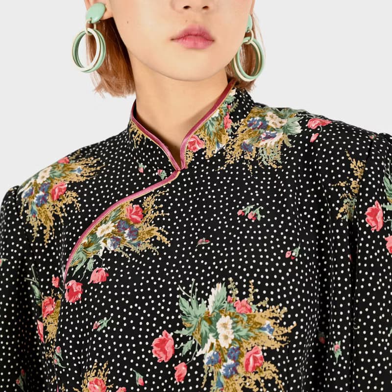 【蛋植物古著】花火花束印花古著旗袍