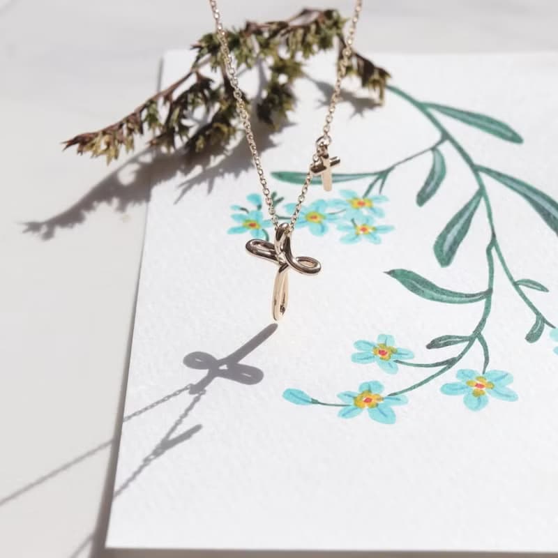 14K Hand Painted Cross Necklace 手繪線條十字架項鍊