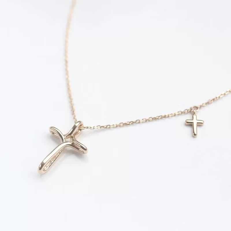 14K Hand Painted Cross Necklace 手繪線條十字架項鍊