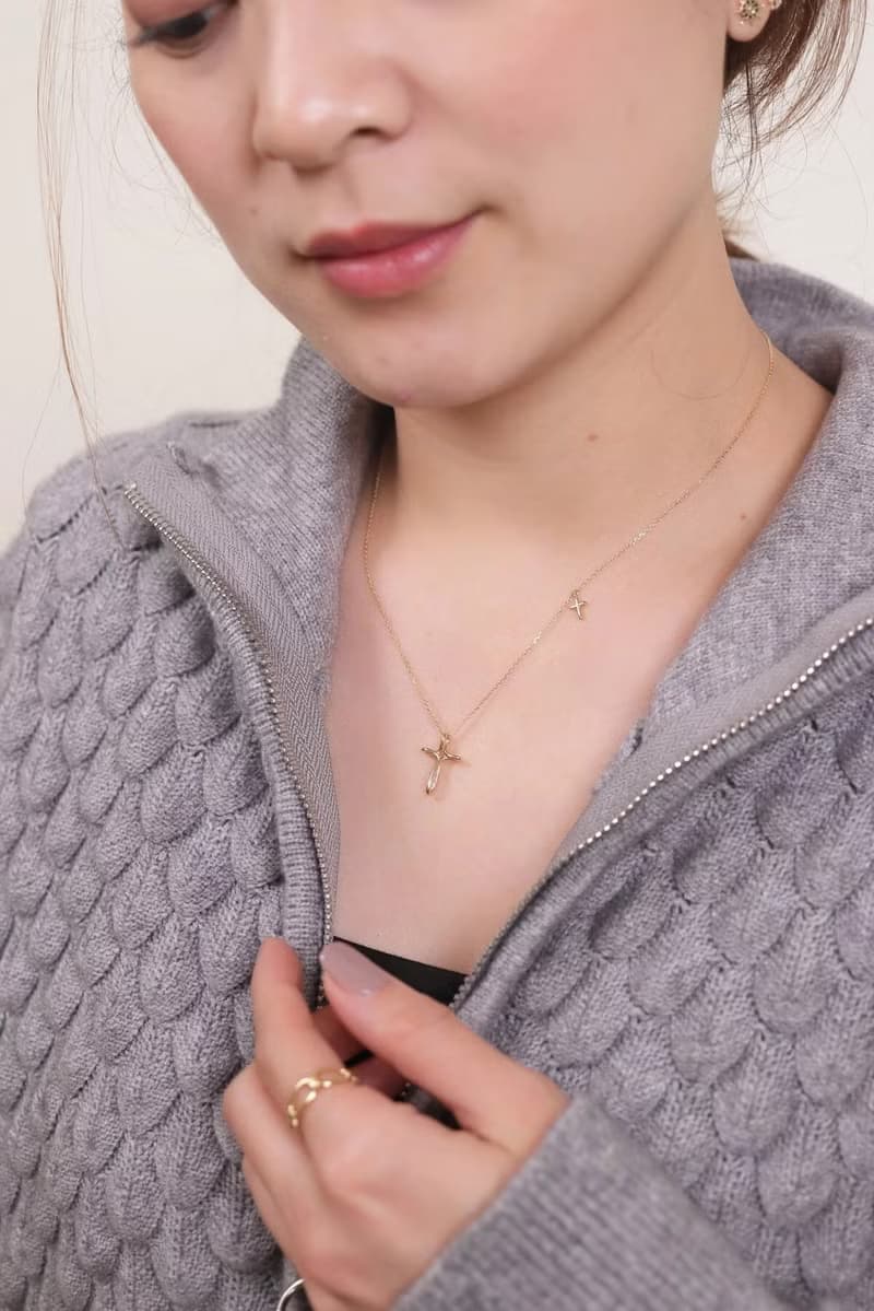 14K Hand Painted Cross Necklace 手繪線條十字架項鍊