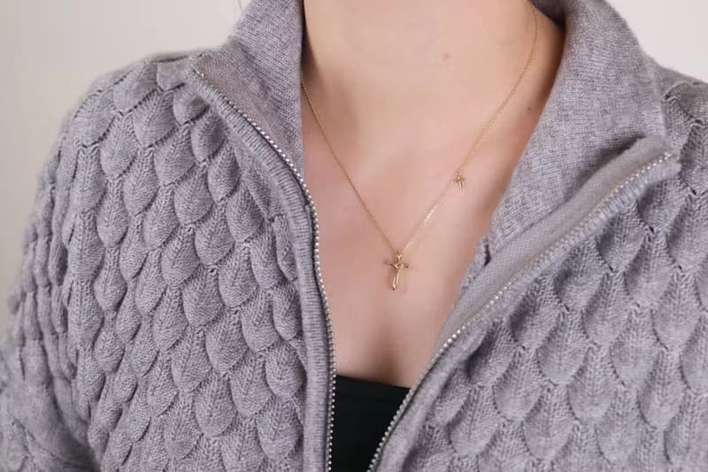 14K Hand Painted Cross Necklace 手繪線條十字架項鍊