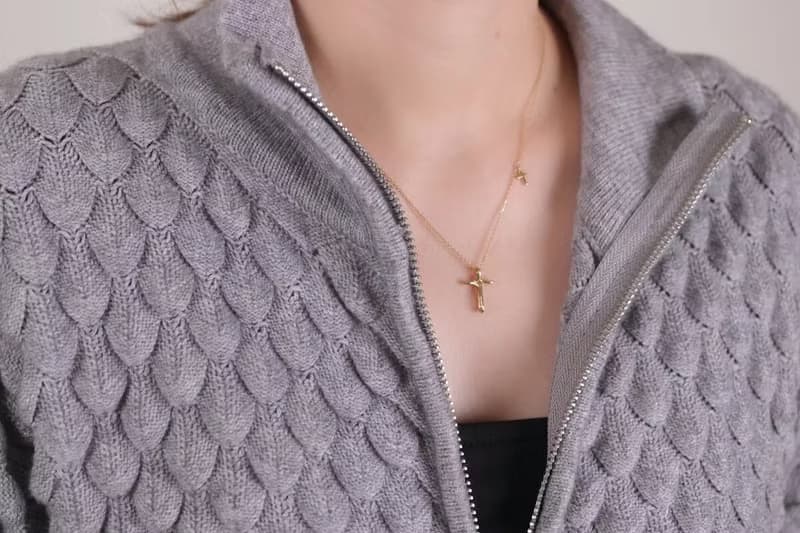 14K Hand Painted Cross Necklace 手繪線條十字架項鍊