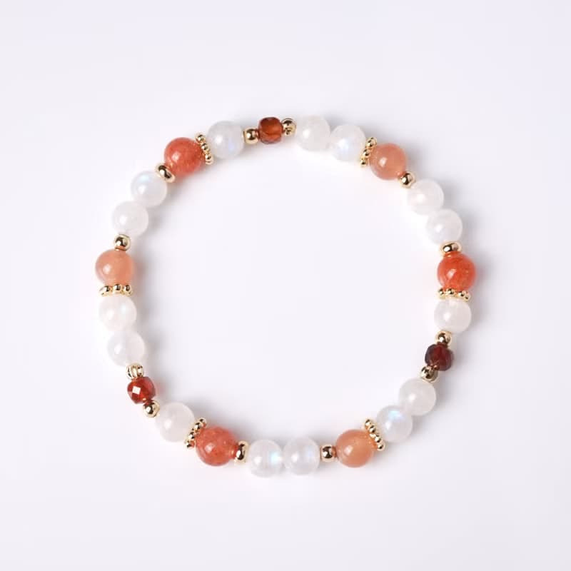 希望之門 // 月光石橙月光石太陽石橙石榴石 手鍊 // 平靜 勇氣
