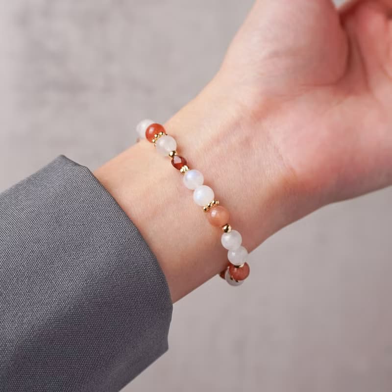 希望之門 // 月光石橙月光石太陽石橙石榴石 手鍊 // 平靜 勇氣