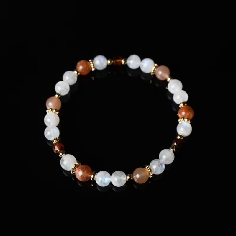 希望之門 // 月光石橙月光石太陽石橙石榴石 手鍊 // 平靜 勇氣