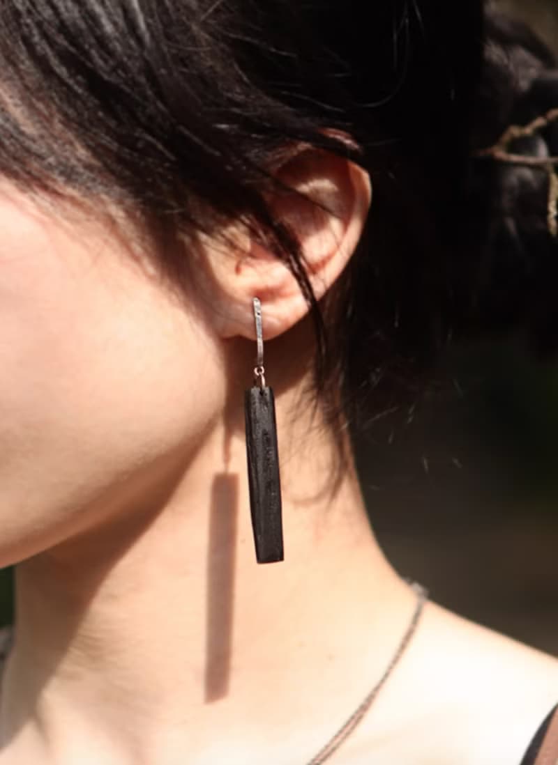 長方形黑檀木耳墜  極簡做舊耳飾