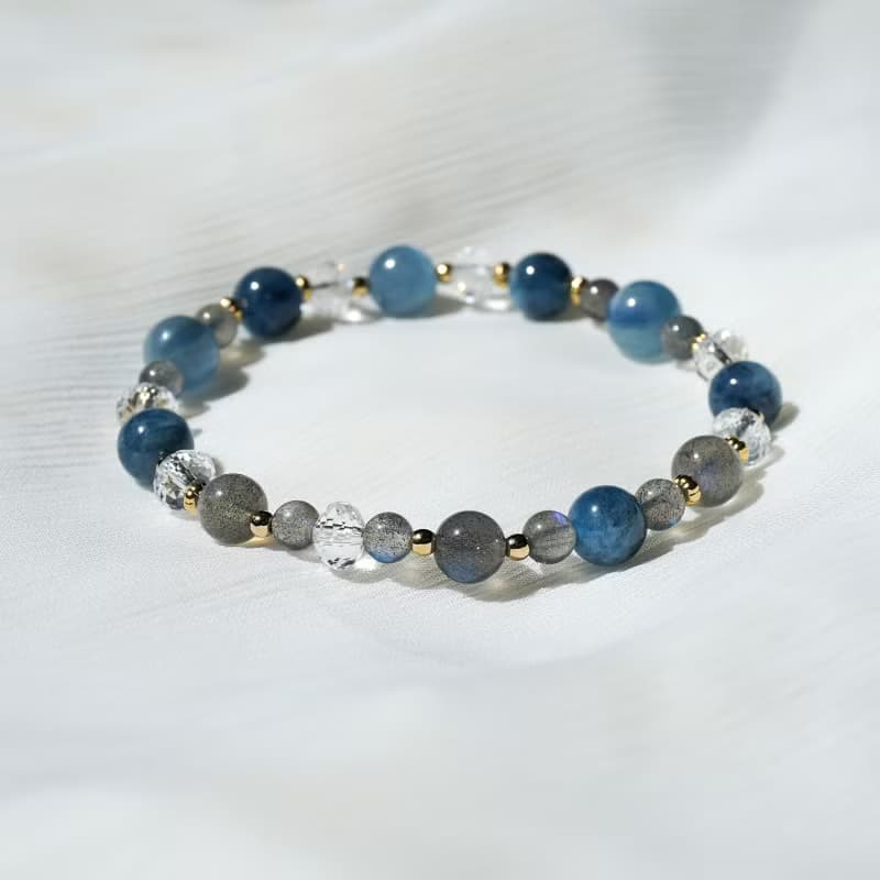 魔鬼海藍寶 藍晶 白水晶 拉長石 水晶 手鍊 手鏈 健康 勿忘我