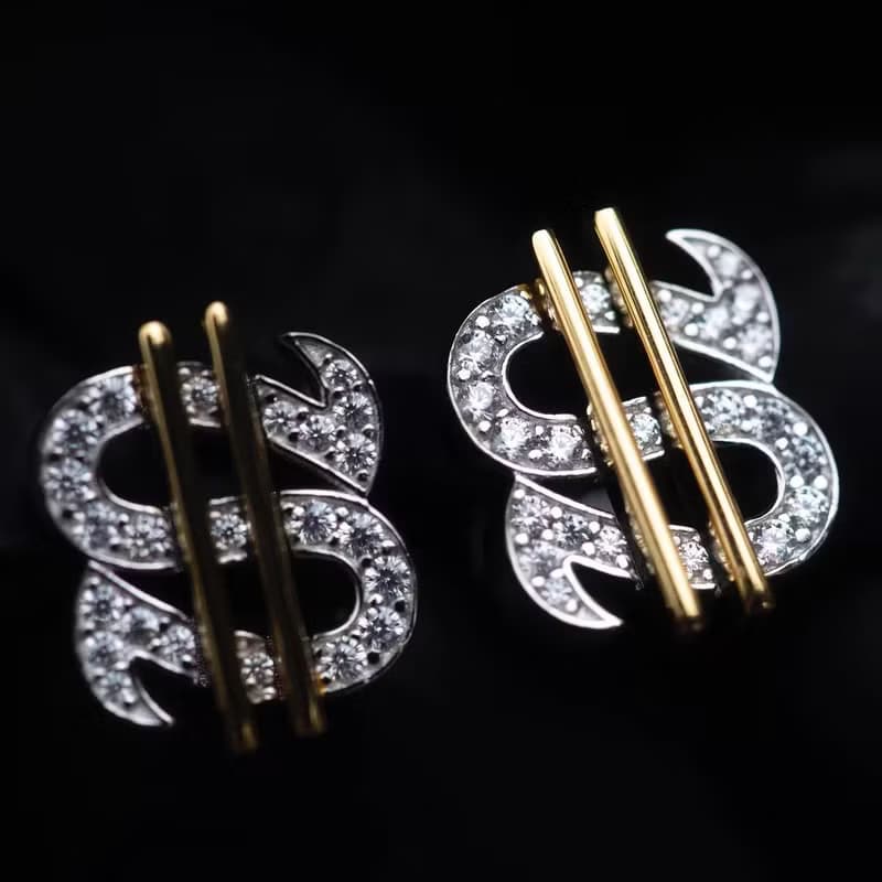 Wbj美金鑲嵌耳釘 純銀電鍍18k真金