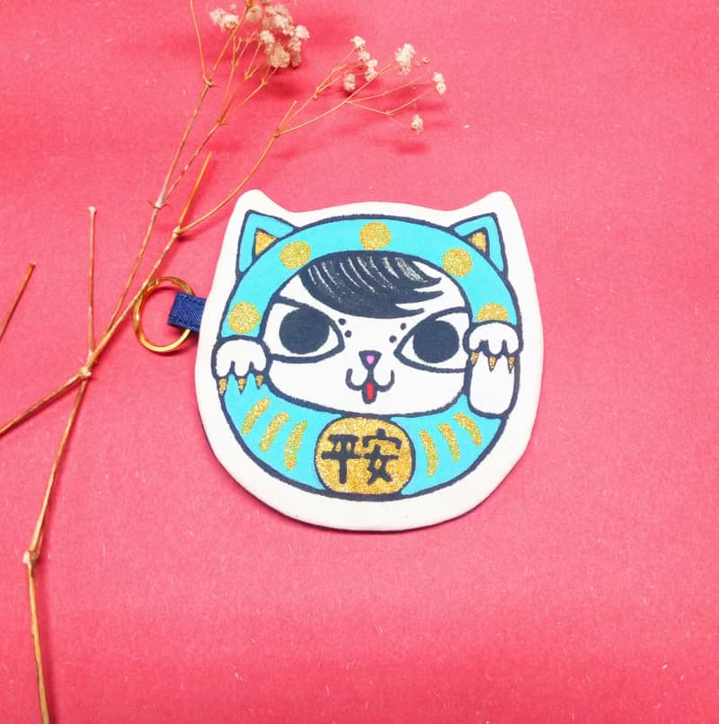 手繪手做自家品牌小賊貓不死貓招財貓湖藍色平安零錢包散子包