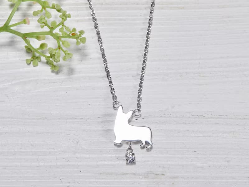 柯基項鍊 - 狗狗背影與鑽系列-抗敏醫療鋼