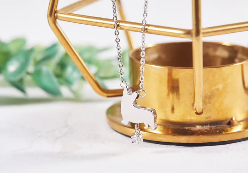 柯基項鍊 - 狗狗背影與鑽系列-抗敏醫療鋼