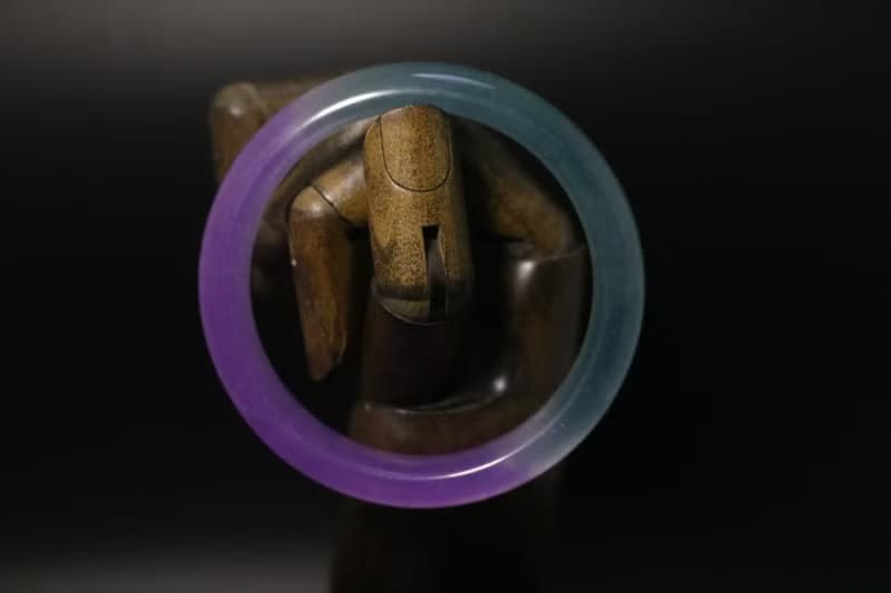 冰透紫色帶綠玉鐲子紫羅蘭手鐲禮盒裝