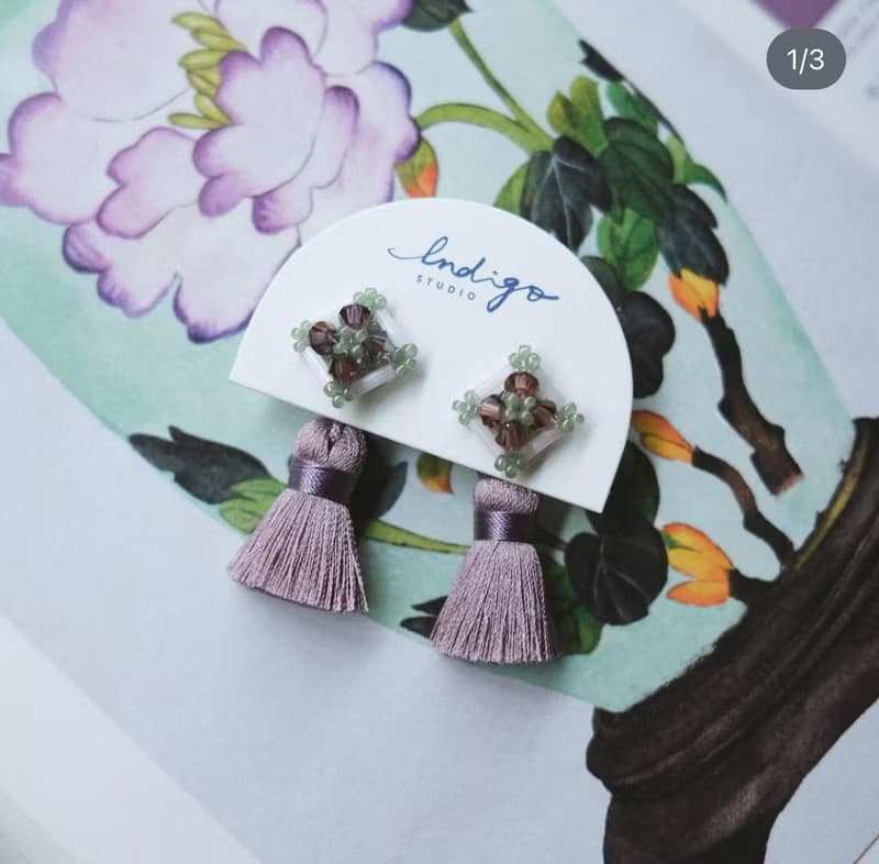 紫煙-花磚流蘇耳環 耳針耳夾