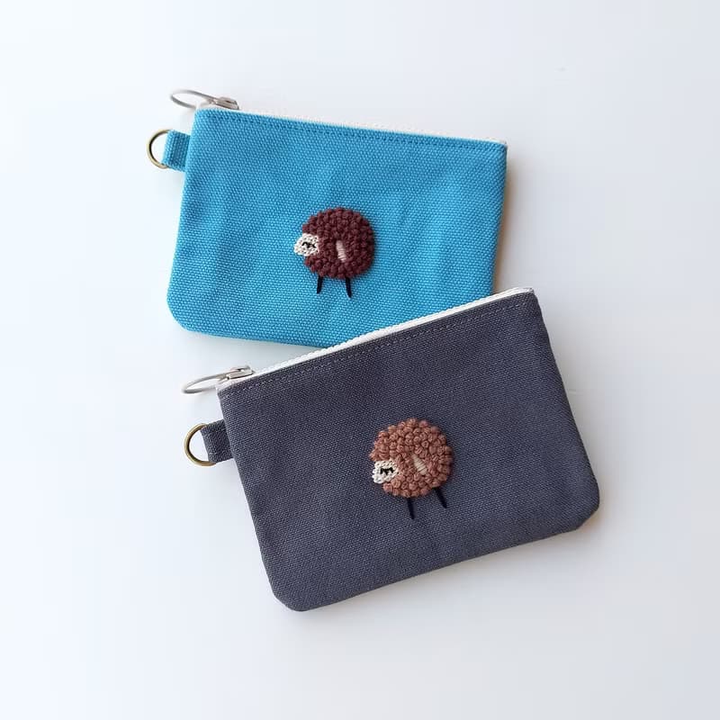 刺繡羊帆布零錢包