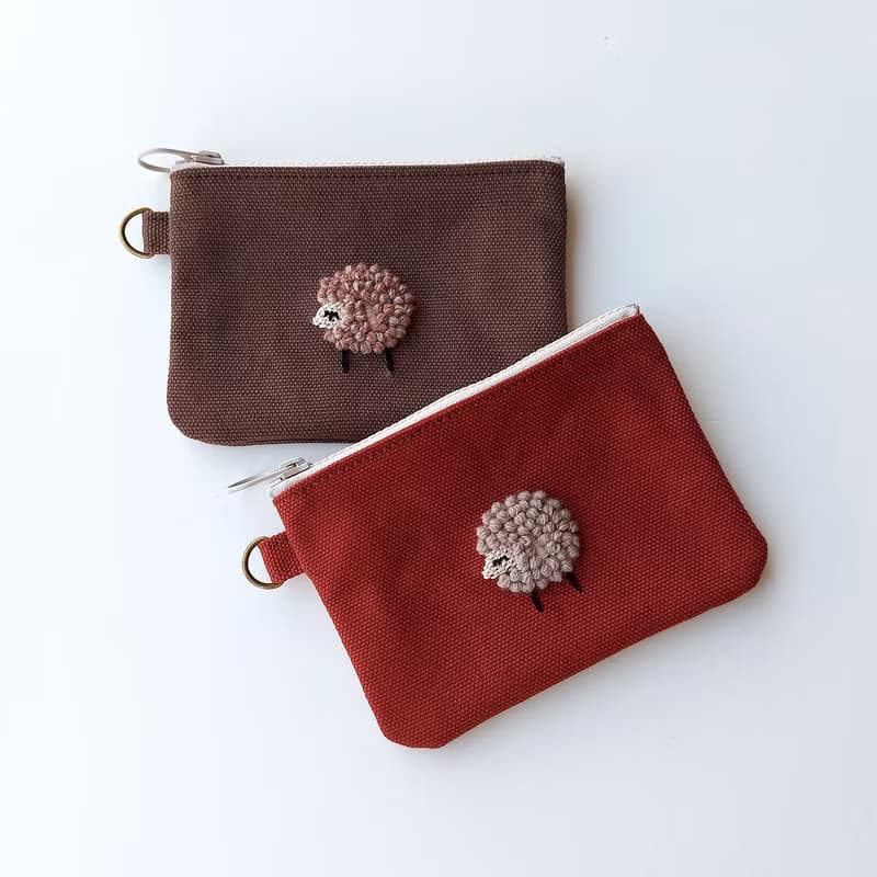 刺繡羊帆布零錢包