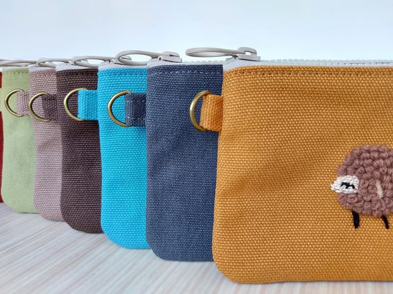 刺繡羊帆布零錢包