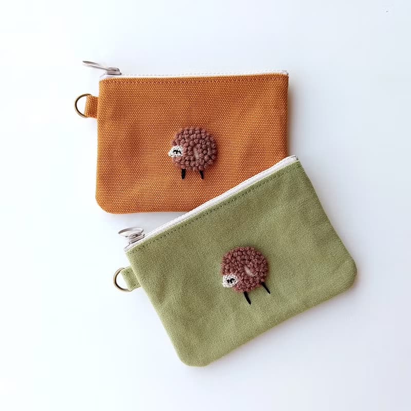 刺繡羊帆布零錢包