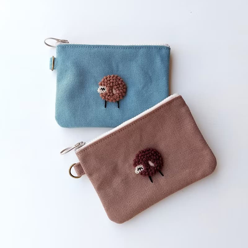刺繡羊帆布零錢包