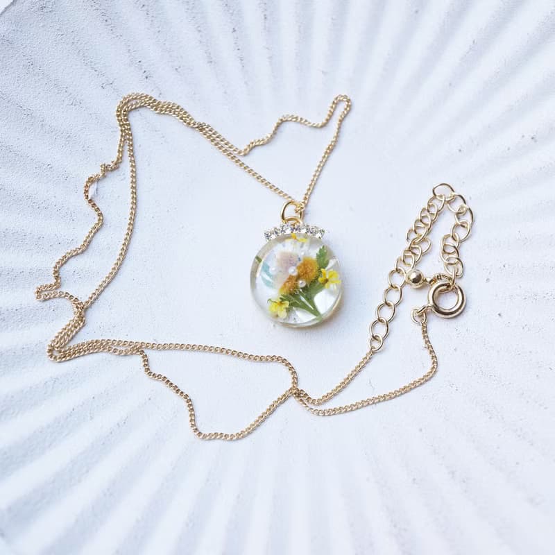 含羞草花束 I 樹脂耳環 + 項鍊 I 飾品兩件組