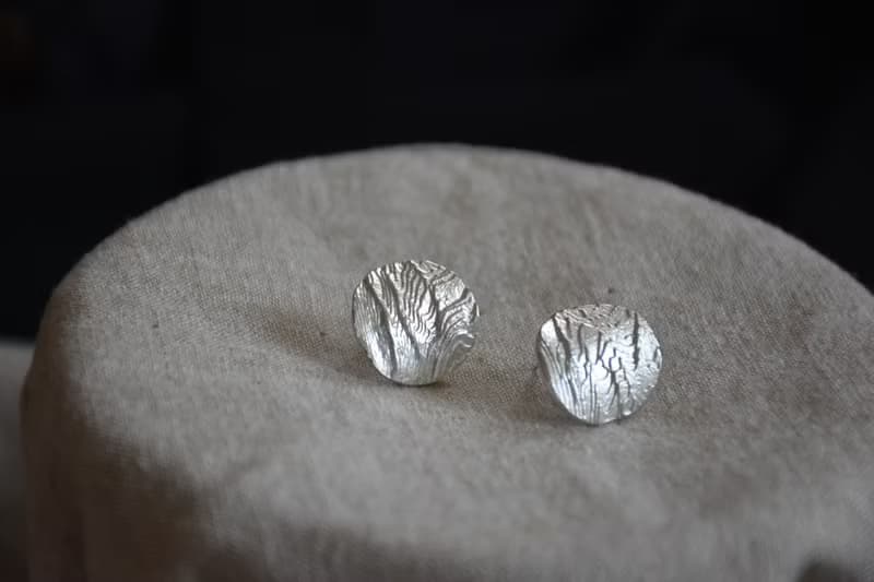 純銀手工肌理圓形耳飾圓牌耳釘