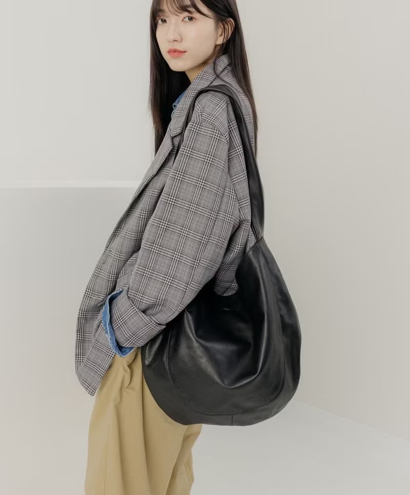 supportingrole 真皮優雅摩登都市肩側手提背包  黑