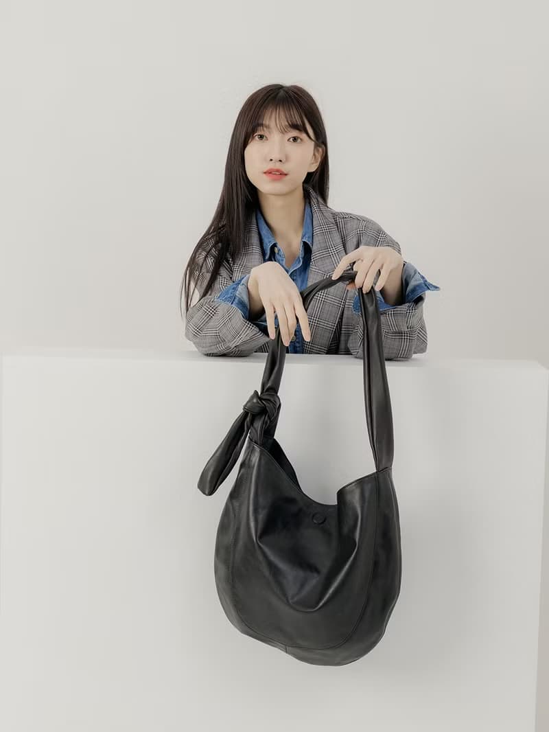 supportingrole 真皮優雅摩登都市肩側手提背包  黑