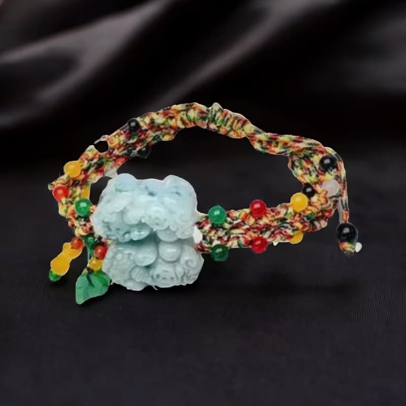 【招財神獸】飄藍花翡翠貔貅編織手鍊 | 天然緬甸玉翡翠A貨