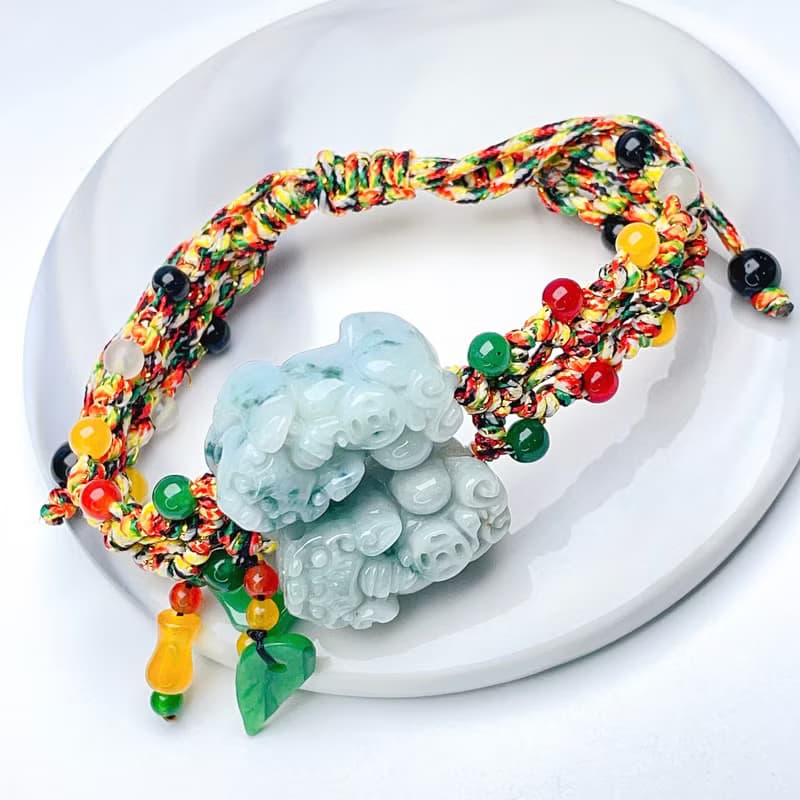 【招財神獸】飄藍花翡翠貔貅編織手鍊 | 天然緬甸玉翡翠A貨