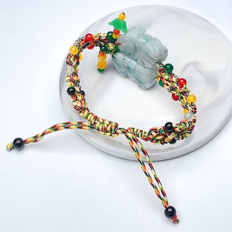 【招財神獸】飄藍花翡翠貔貅編織手鍊 | 天然緬甸玉翡翠A貨