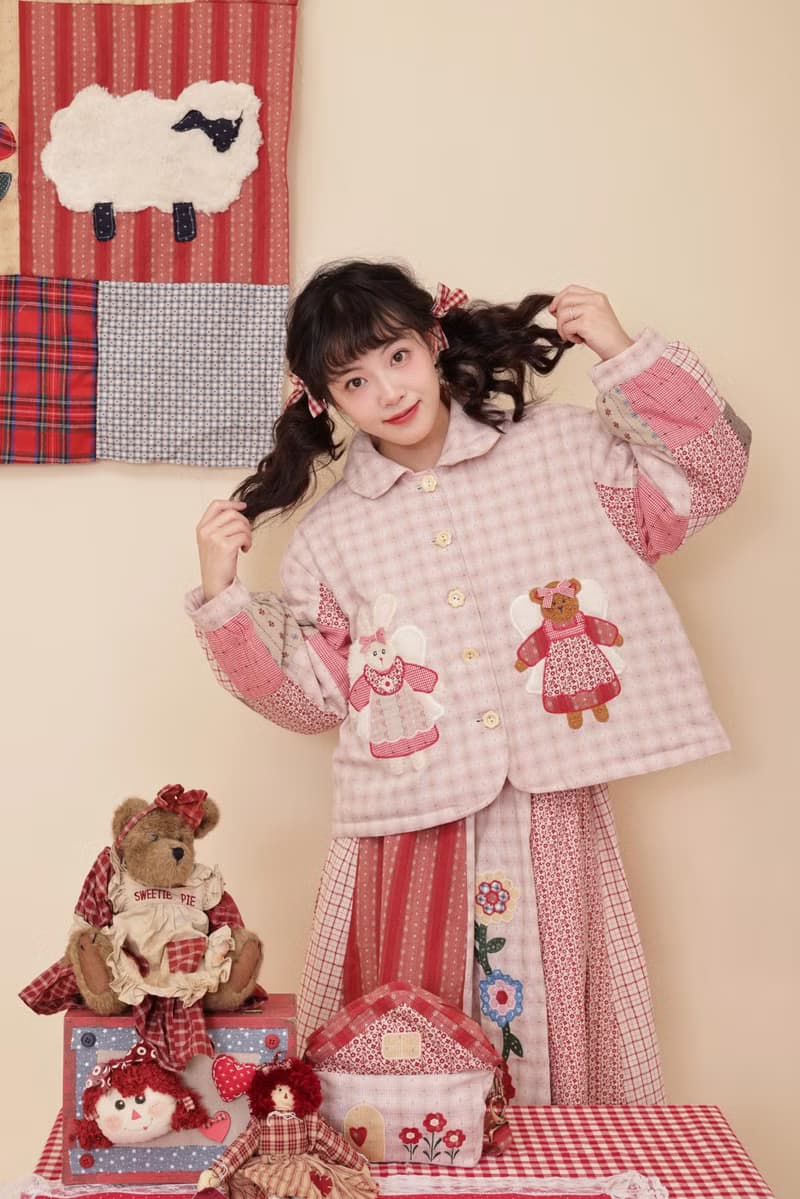 古著感少女 remake手作 拼布玩偶 娃娃領夾棉短上衣外套
