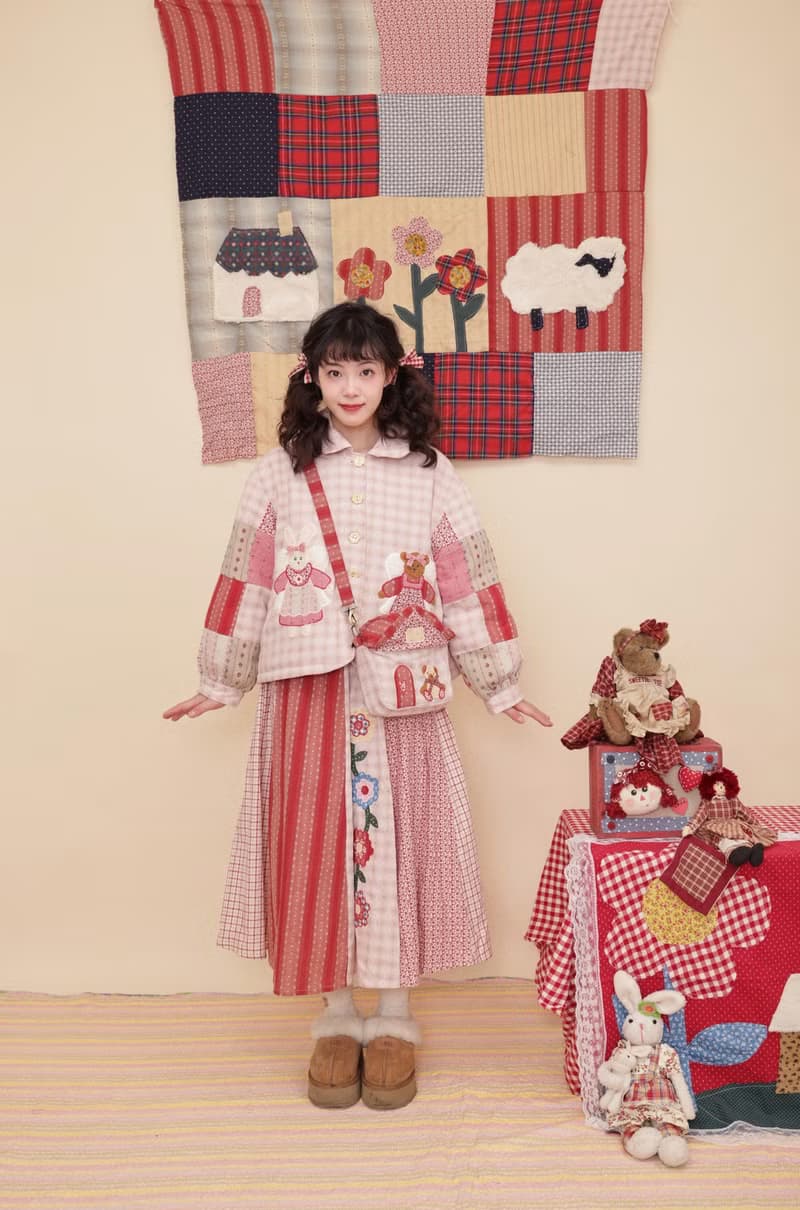 古著感少女 remake手作 拼布玩偶 娃娃領夾棉短上衣外套