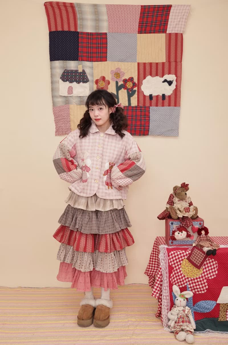 古著感少女 remake手作 拼布玩偶 娃娃領夾棉短上衣外套