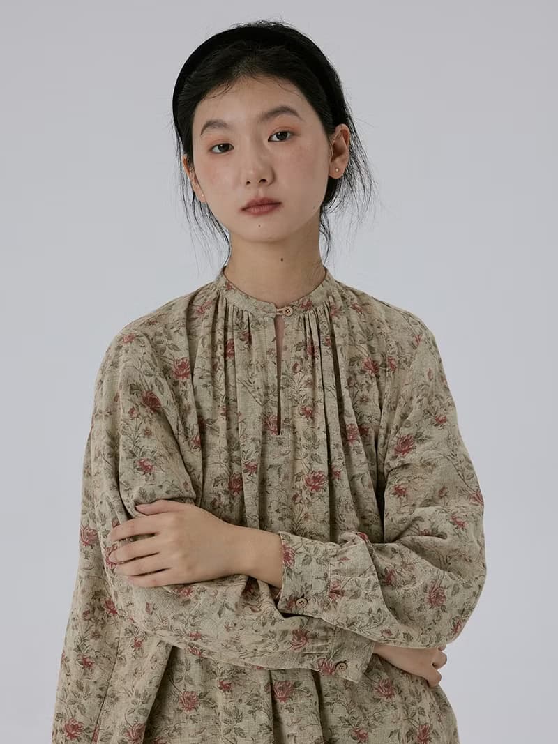 長襯衫復古印花小玫瑰 洋裝