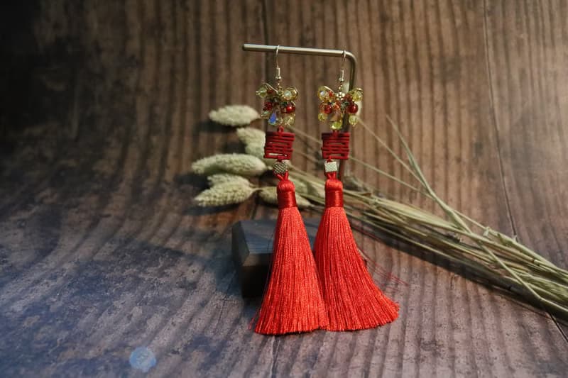 喜慶紅色婚禮耳環流蘇中國風耳飾復古