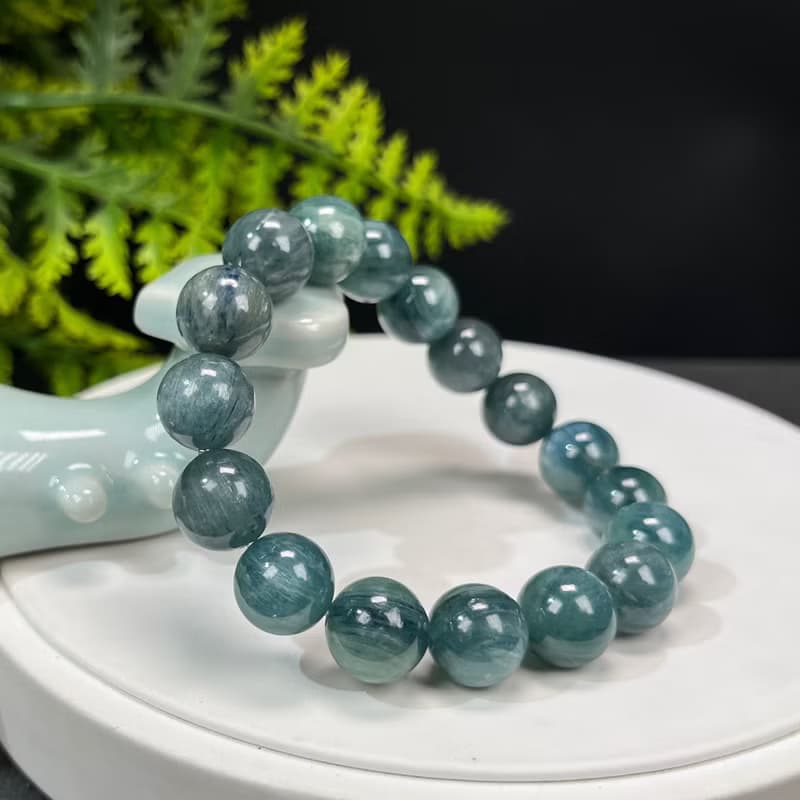 精品天然綠藍晶石手串冰潤透感貓眼藍晶石手錬單圈串珠氣質女12mm