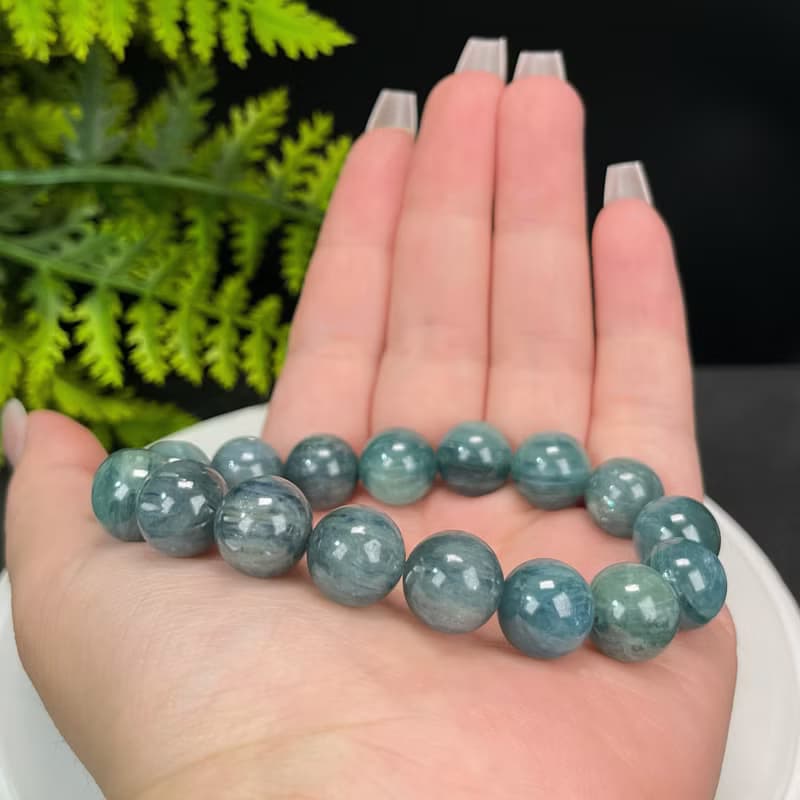 精品天然綠藍晶石手串冰潤透感貓眼藍晶石手錬單圈串珠氣質女12mm