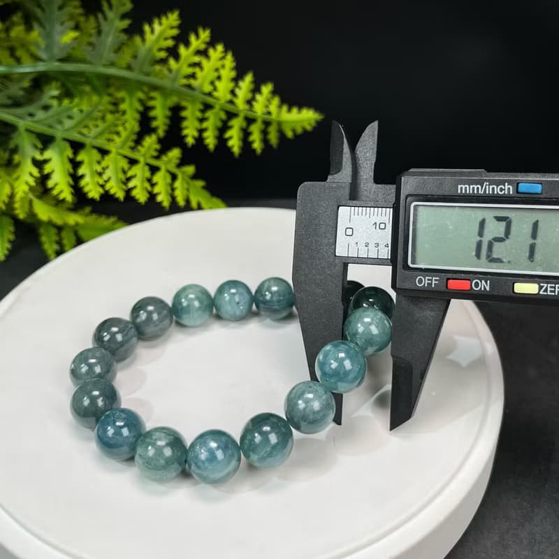 精品天然綠藍晶石手串冰潤透感貓眼藍晶石手錬單圈串珠氣質女12mm