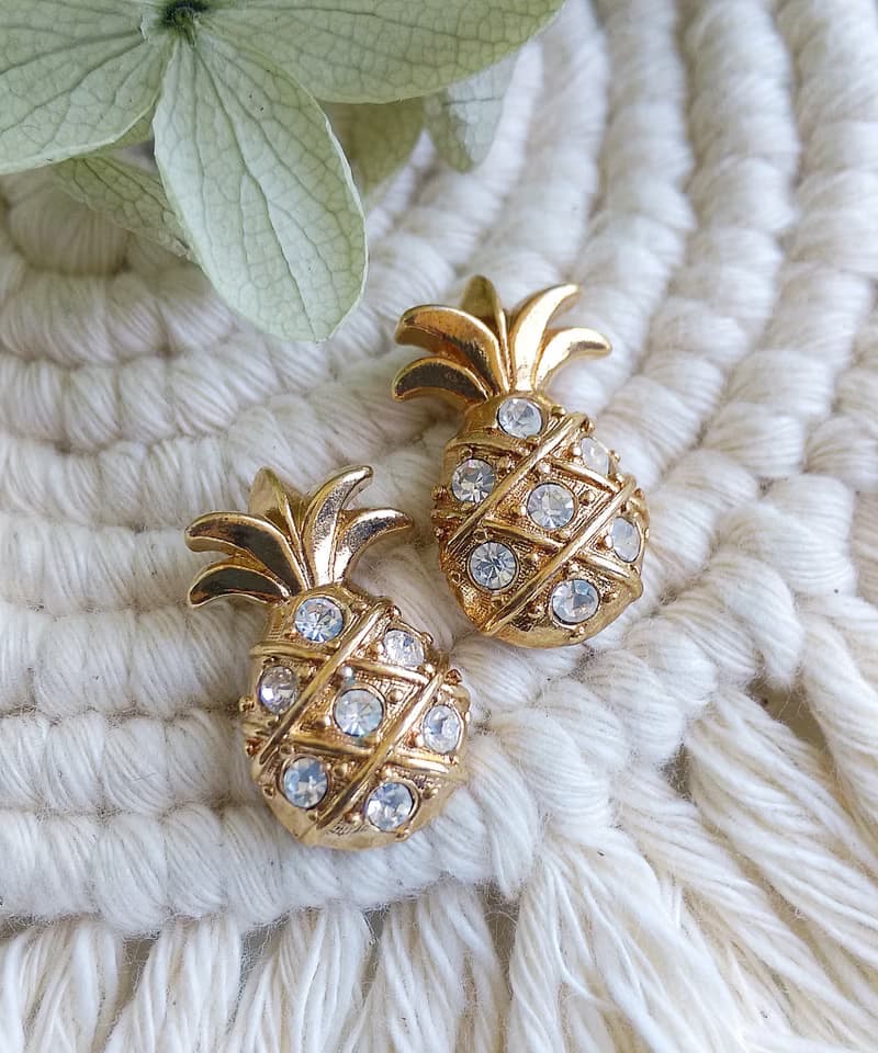 Vintage Jewelry 西洋古董飾品 AVON  小鳳梨 小波羅 針式耳環